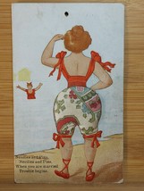 Rare 1908 Pincushion WOMAN AT BEACH Fabric Bathing Suit Sachet RISQUE Ne... - $15.75