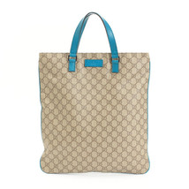 GUCCI Leather Tote Bag Gg Pattern Blue Authentic Ladies Handbag - $241.47