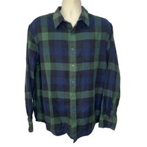 Vintage 60s 70s Mens Long Sleeve Button Down Plaid Shirt Size XL Green B... - £39.06 GBP