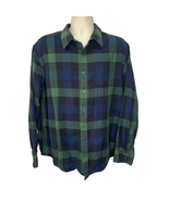 Vintage 60s 70s Mens Long Sleeve Button Down Plaid Shirt Size XL Green B... - £39.18 GBP