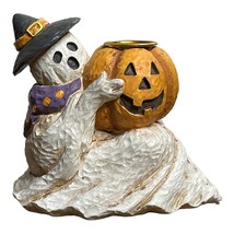 Resin Halloween Ghost Pumpkin Jack-o-lantern Taper Candle Holder Figurine Witch - $12.65