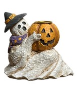 Resin Halloween Ghost Pumpkin Jack-o-lantern Taper Candle Holder Figurin... - $12.65