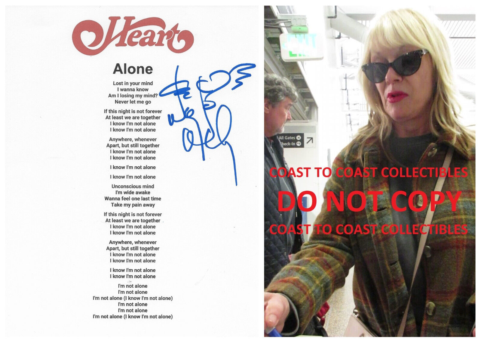 Nancy Wilson Signed Heart Alone Lyrics Sheet Proof COA Autographed Star Nancy Wilson Signed Heart Alone Lyrics Sheet Proof COA Autographed Star
