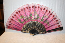 FAN ( SMALL HAND TYPE FAN ) WITH FLOWERS FLOWER SEQUINS C10 - £6.32 GBP