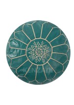 Moroccan leather pouf, round pouf, berber pouf, Turquoise pouf with Beig... - £54.13 GBP