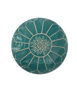 Moroccan leather pouf, round pouf, berber pouf, Turquoise pouf with Beig... - $95.73 CAD