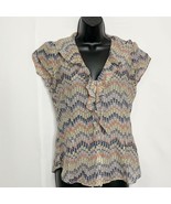 Banana Republic Multicolor Print Silk-Blend Blouse Ruffled Neckline Wome... - $15.19