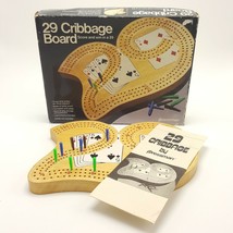 29 Cribbage Board 1029 3 Track W/ Pegs Solid Wood 3 Players Pressman 1983 - $13.85