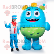 Cyan Hamburger mascot costume character dressed with a Jumpsuit and Watches - £990.73 GBP