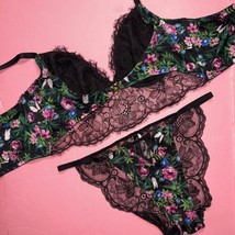 Victoria&#39;s Secret Longline 32DD 34DD S-DD Bra Set M Black Lace Green Pink Floral - £54.50 GBP