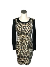 Vince Camuto Sweater Dress Womens Small Animal Print Black Tan Brown Lon... - $19.20