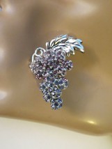 Monet Rhinestone Grape Cluster Brooch Silver Tone Purple Lavender Leaf Accent - £7.90 GBP