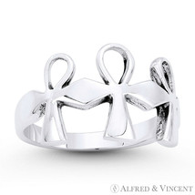 Triple-Ankh  Cross Egyptian Key-of-Life Crux Ansata Ring in .925 Sterling Silver - £22.56 GBP