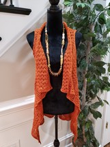 Rue 21 Womens Orange 100% Acrylic Sleeveless Open Front Cardigan Sweater Medium - £19.72 GBP