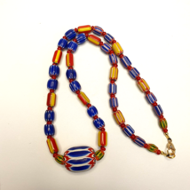 Chevron and White Heart Venetian Beads African Glass Beads Necklace #NC-104 - £38.05 GBP