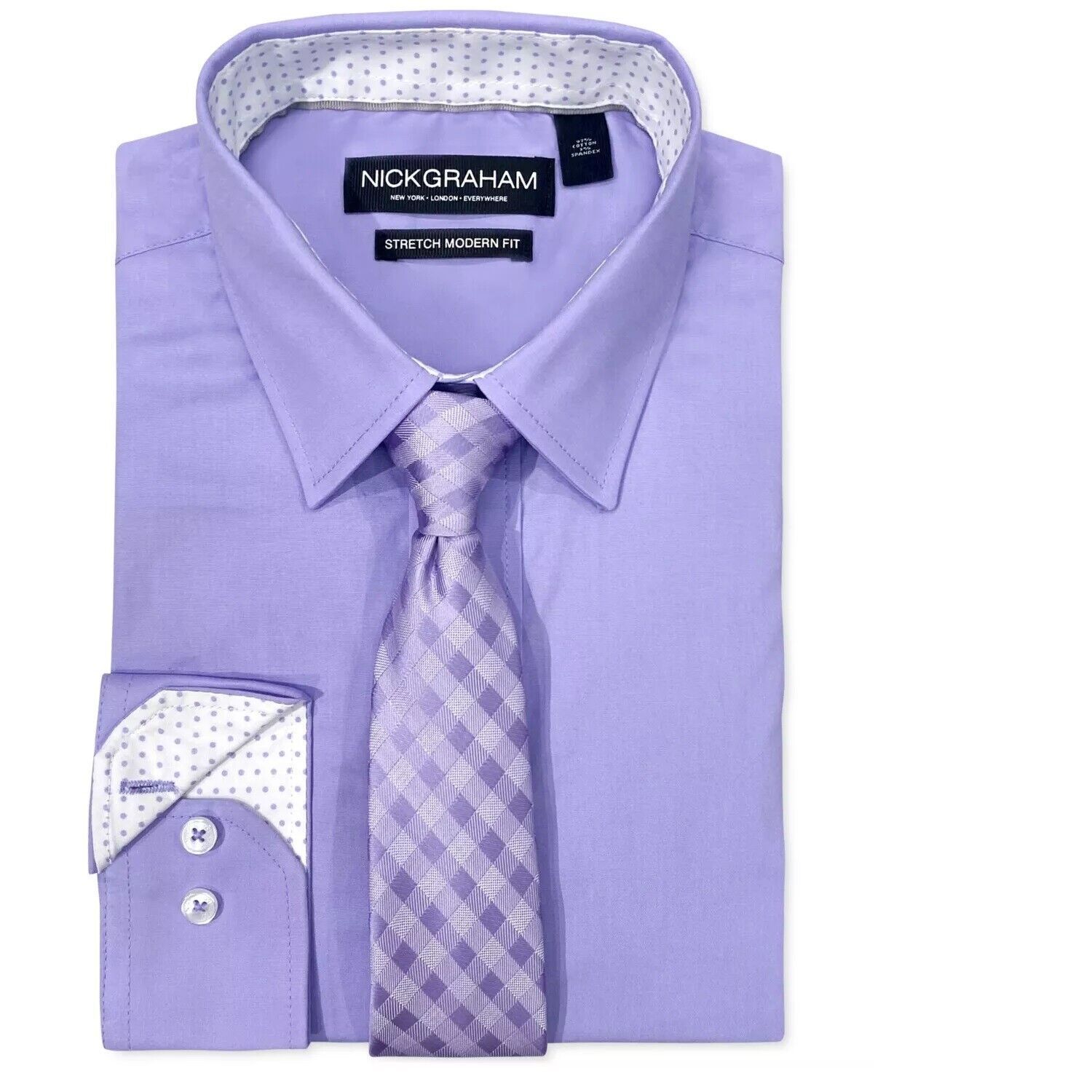 Nick Graham Men&#39;s Modern-Fit Dress Shirt &amp; Tonal Plaid Tie Set B4HP - $13.25+