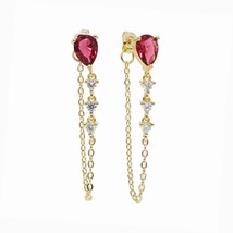 tear drop cz tassel chain earring colorful birthstone cubic zirconia Gol... - £16.64 GBP