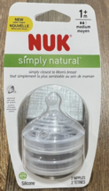 NUK Simply Natural 1+m MEDIUM Flow Silicone Bottle Nipples, 2 Nipple Set NIB - $10.04