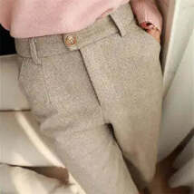 Women’s Casual Woolen Herringbone Trousers – Winter Style - $12.00
