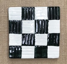 Art Pottery Black White Checkered Tile Trivet Cottagecore Artist Initials - $5.94