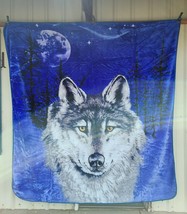 Wolf Forest Moon Trees Stars King Size Blanket Bedspread - £49.31 GBP