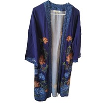 Black Rainn Small Lightweight Long Sleeve Duster Cover up Rayon Blue Floral - £18.72 GBP