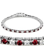 7 Inch Rhodium Plated Red and Clear CZ Tennis Bracelet - $38.81 CAD