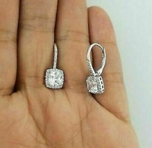 2Ct Principessa Diamanti Finti Quadrato Goccia/Orecchini Pendenti 14k White Oro - £52.12 GBP