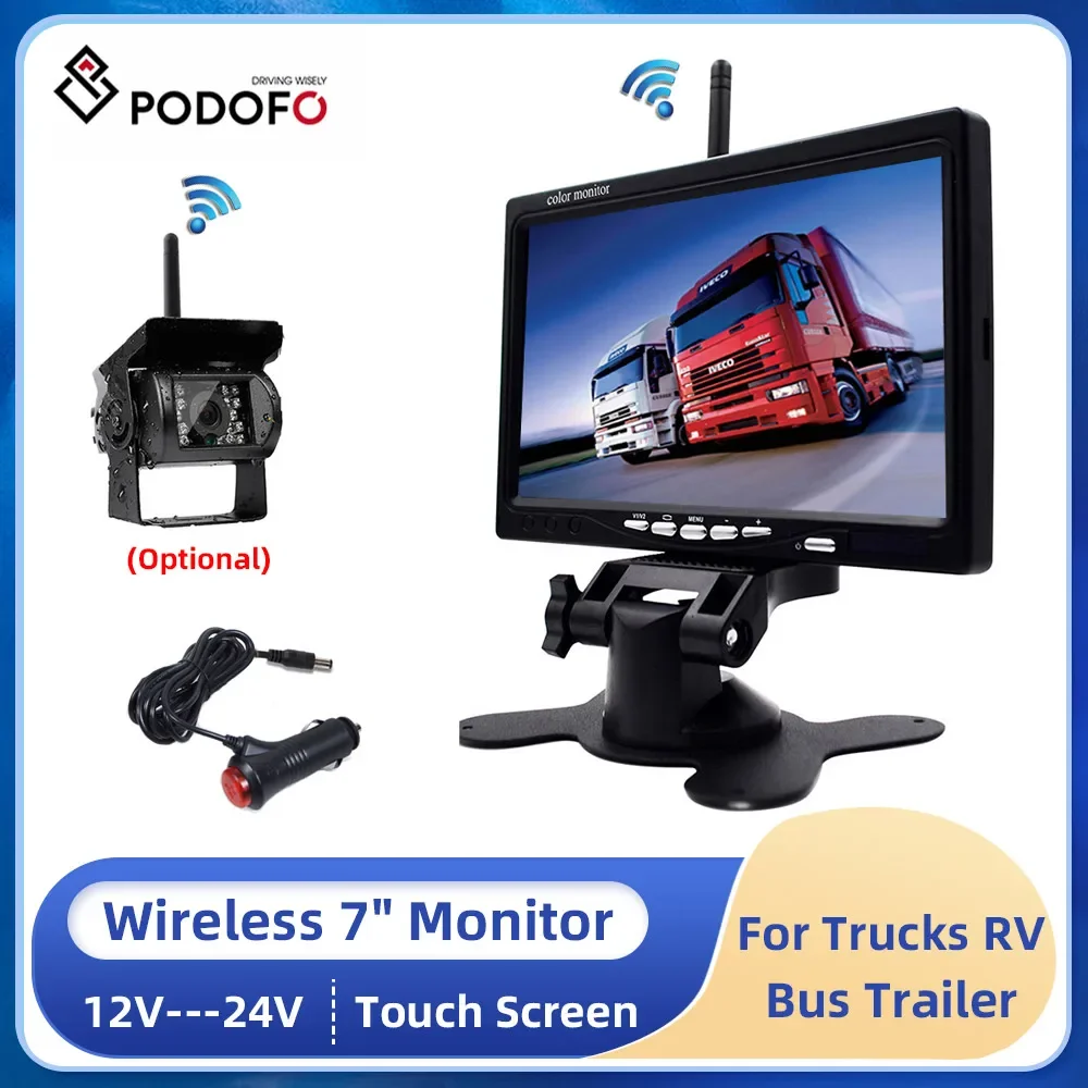 Podofo Vehicle Wireless Reverse Camera 7 inch LCD Monitor For Trucks Bus RV - £39.08 GBP+