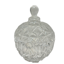 Vintage MCM Clear Star Etched Crystal Candy Bowl With Lid Scalloped Edge 5 x 4&quot; - £15.27 GBP