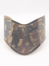 Etched Trunk Up Good Luck Elephant Copper Brass V Cut Cuff Bracelet - £17.40 GBP