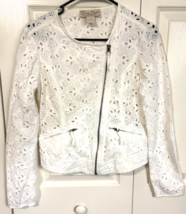 Lucky Brand White XS Battenburg Lace Zipper Front Women Long Sleeve Shir... - $24.75