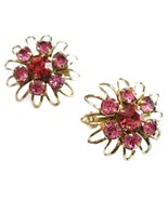2 Pins Flower Pink Rhinestone Floral Burst Openwork Gold Tone 1&quot; Lapel Set - $110.27 MXN
