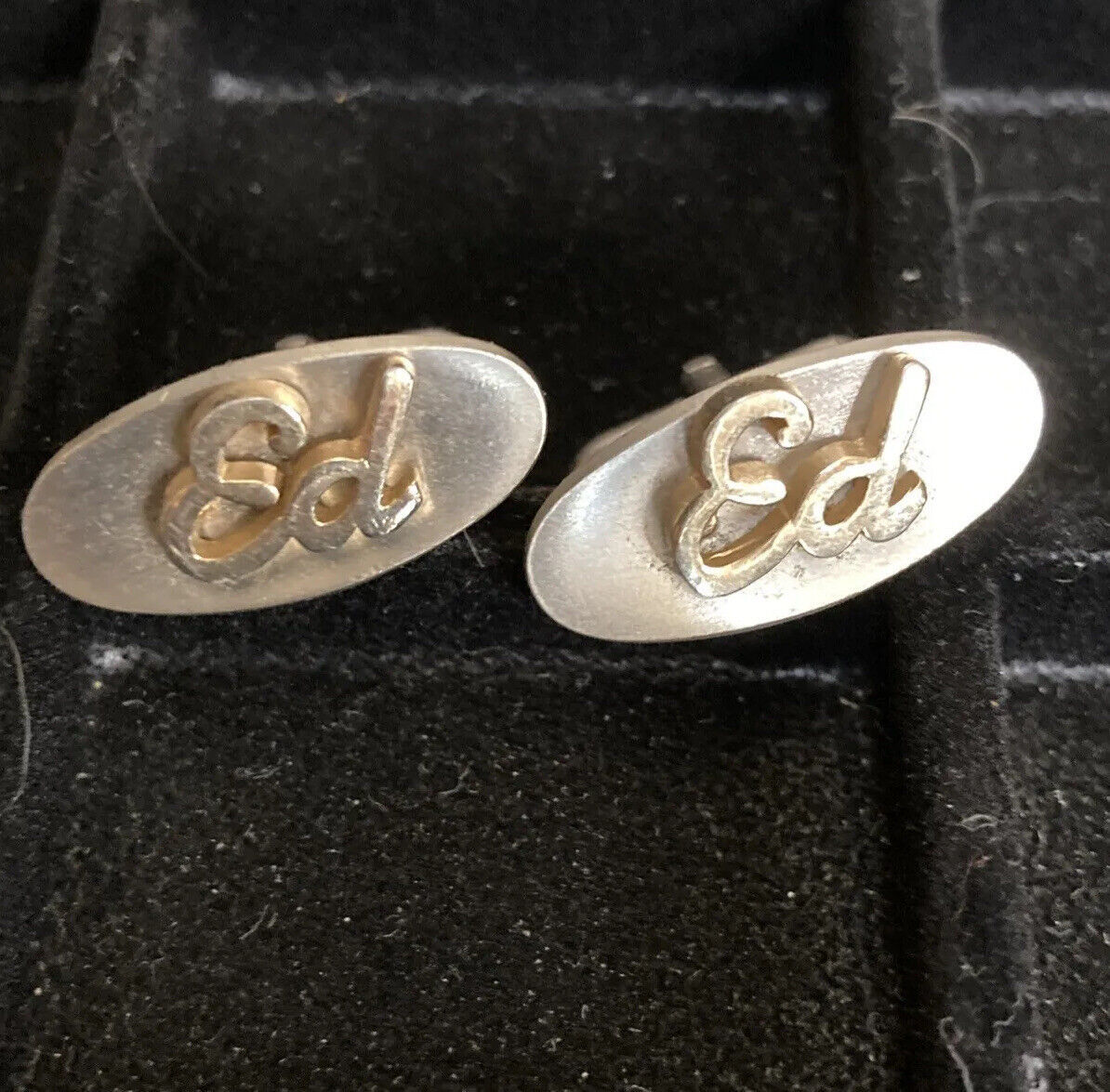 ED Name Cufflinks Vintage 1950s Swank TwoTone Oval Personalized Cuff Links - $19.80