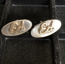 ED Name Cufflinks Vintage 1950s Swank TwoTone Oval Personalized Cuff Links - £15.55 GBP