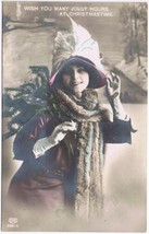 Antique Fashion RPPC Lady Hat Scarf Photo Postcard Hand Colored Art Deco... - £7.89 GBP