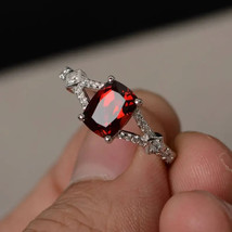 1.50Ct Cushion Lab-Created Garnet SolitaireEngagement Ring 14K White Gold Plated - $100.82