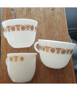 Vintage Pyrex Corelle Coffee Cups and Creamer Pitcher Set Gold Butterfly... - £19.97 GBP