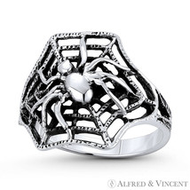 Spider on Web Arachnid Charm .925 Sterling Silver Right-Hand Statement Goth Ring - £19.18 GBP