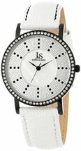 NEW Joshua &amp; Sons JS42BK Womens White Strap MOP Crystal Accent Black Steel Watch - £41.00 GBP