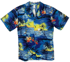Palmwave Hawaii Mens Aloha Cotton Short Sleeve Blue Button-Up Shirt Size... - £14.21 GBP