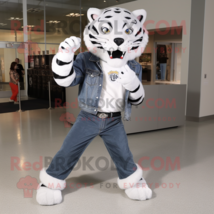 Silver Tiger mascot costume character dressed with a Boyfriend Jeans and Shoe cl - $1,249.00