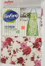 Printed Cotton Kitchen Apron with pocket, COLORFUL FLOWERS # 3, Fen Fang - £11.86 GBP