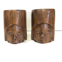Vintage Bahamas Hand Carved Teak Wood Tiki Face Mugs Cups Folk Art Set Of 2 Euc - £21.20 GBP
