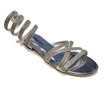 Smartty Ankle Swirl Rhinestone Embellished Flat Sandals Womens Size 7.5 Open Toe - £19.87 GBP