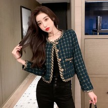 Ive temperament retro grid short woolen jacket women autumn spring single breasted chic thumb200