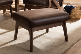 Netherlands Walnut Wood Dark Brown Distressed Faux Leather Ottoman - $105.00