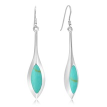 Modern Long Icicle Green Turquoise Inlay Sterling Silver Dangle Earrings - £15.86 GBP