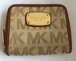 Michael Kors MK Logo Fabric Zip Around Brown Wallet  - £17.29 GBP