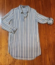 Velvet Heart Womens Small Blue Striped Denim Look Shabby Boho Shirtwaist Dress - £27.68 GBP